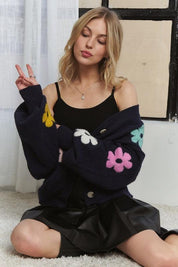 ADORA Flower Button Down Lantern Sleeve Cardigan | Cardigans Daverri Fashions