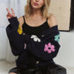 ADORA Flower Button Down Lantern Sleeve Cardigan Cardigans