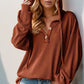 Double Take Full Size Half Button Long Sleeve Hoodie - DAVERRI FASHIONS