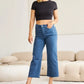 RFM Crop Chloe Tummy Control High Waist Raw Hem Jeans - DAVERRI FASHIONS