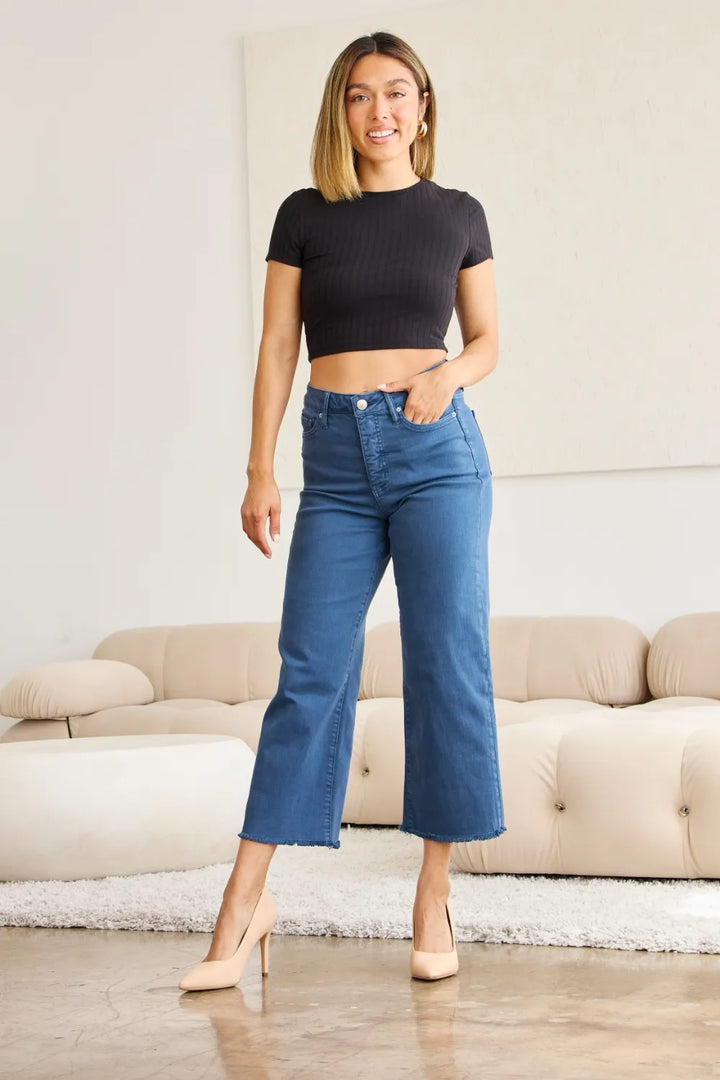 RFM Crop Chloe Tummy Control High Waist Raw Hem Jeans Jeans