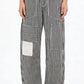 Daverri striped wide-leg pants with black white stripes patchwork pockets