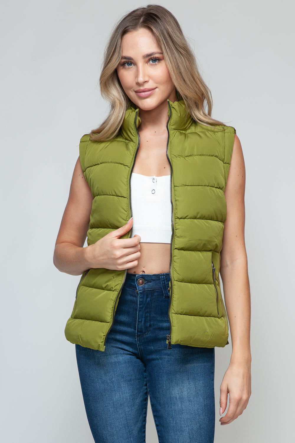 Zip Up Turtleneck Vest with Pockets Tops