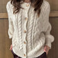 Cable Knit Button-Down Cardigan - DAVERRI FASHIONS
