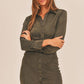 MABLE Front Ruched Button-Down Skinny Mini Shirt Dress - DAVERRI FASHIONS