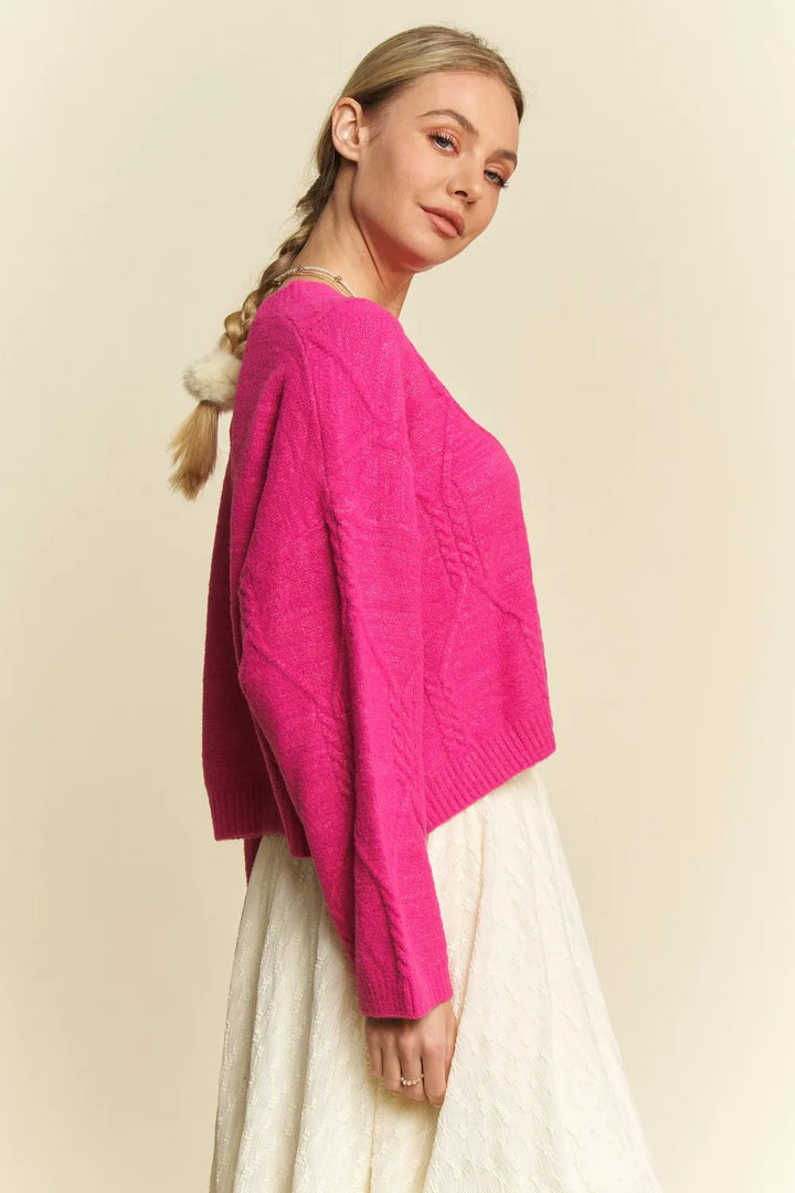 Davi & Dani Diamond Cable Pattern Drop Shoulder Sweater | Sweaters Daverri Fashions