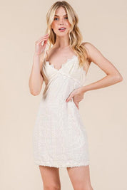 Ivory GeeGee Lace Detail Adjustable Strap Mini Cami Dress | Cami Dresses Daverri Fashions