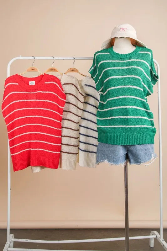 VERY J Striped Knit Sweater Vest Top