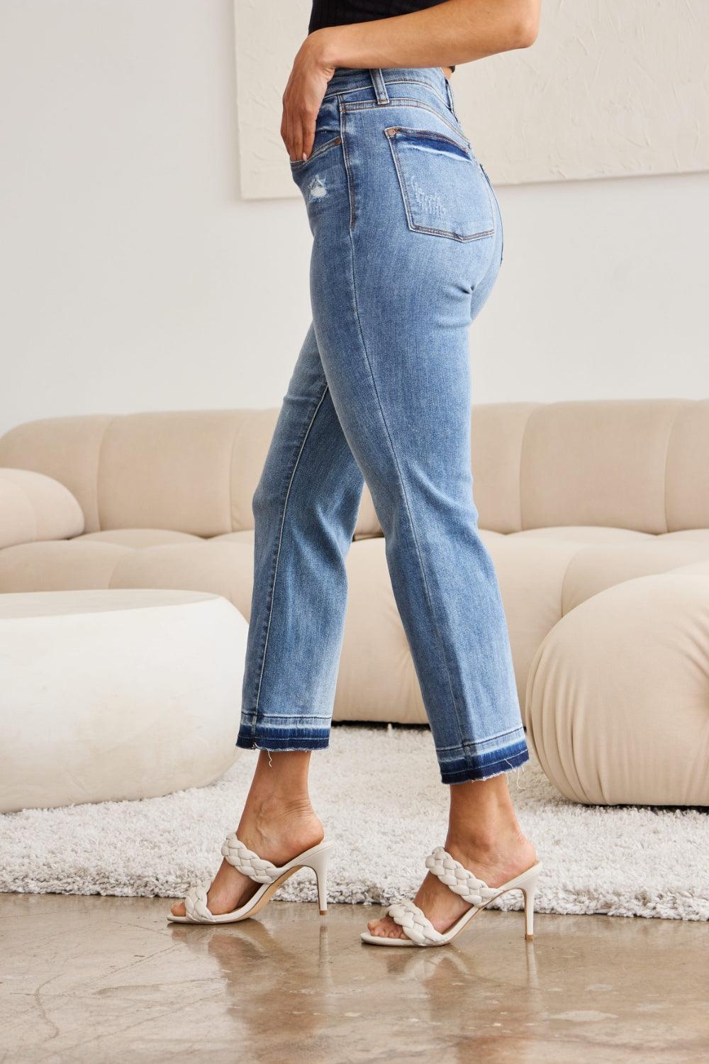 Judy Blue Full Size Release Hem Cropped Bootcut Jeans Jeans