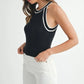 MABLE Contrast Trim Grecian Neck Cropped Tank