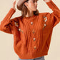 SO ME Embroidered Flower Cable Knitted Sweater - DAVERRI FASHIONS