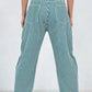 Daverri Striped Wide-Leg Pants in teal and white vertical stripes