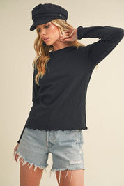 Aemi + Co Lettuce Hemline Round Neck Raglan Sleeve T-Shirt | T-Shirts Daverri Fashions