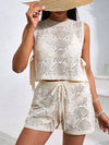Daverri Diamond Pattern Boho Sleeveless Top and Shorts Knit Set