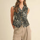 Annie Wear Stretch Leopard Denim Button Down Vest GREY S