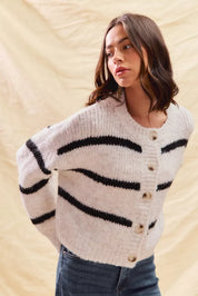 SO ME Stripe Soft Touch Button Cozy Sweater Cardigan | Cardigans Daverri Fashions