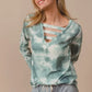 BiBi Variegated Tie Dye Rib V-Neck Top with Strapped - DAVERRI FASHIONS