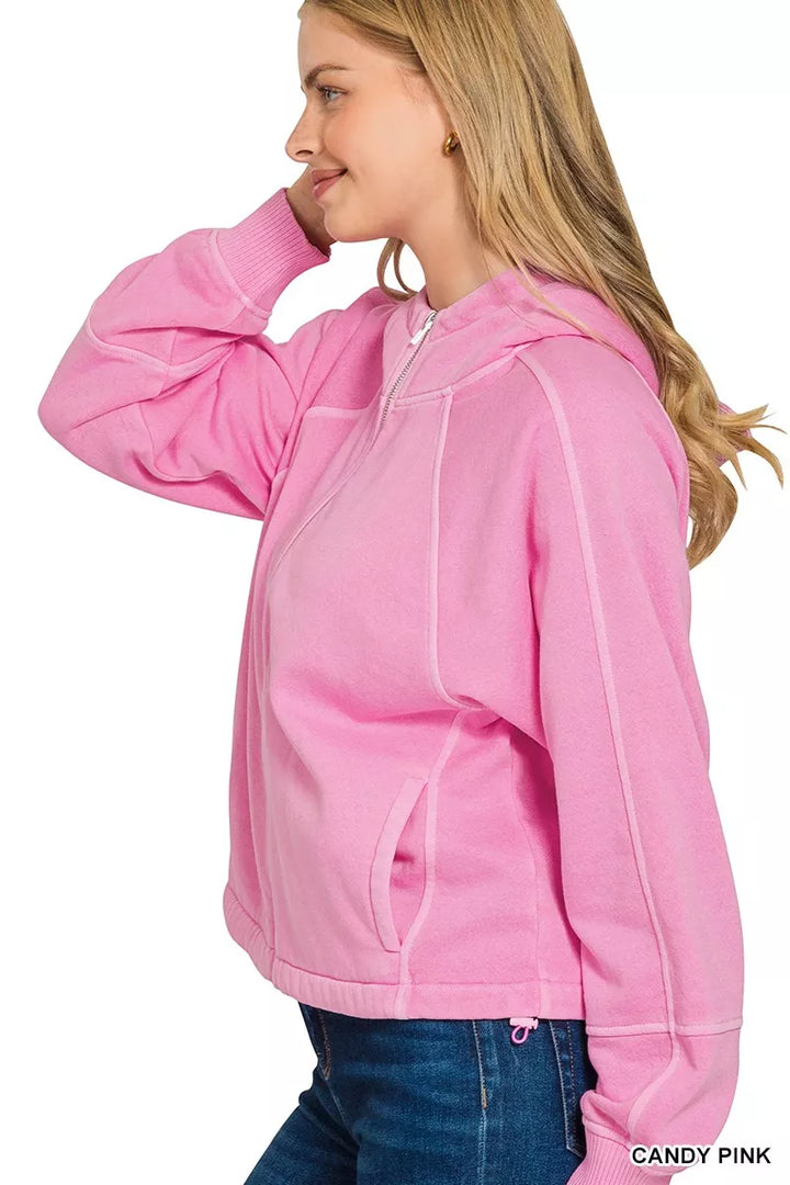 Zenana Fleece Pigment Dye Zip Up Hoodie with Pockets | Daverri Fashions