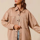SO ME Faux Sued Snap Shacket with Collar and Pockets