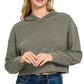Drop Shoulder Ribbed Crop Hoodie Dk Olive - DAVERRI FASHIONS