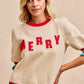 BiBi Christmas Merry Letter Patches Contrast Banded Top - DAVERRI FASHIONS