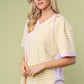 Striped Short Sleeve Drawstring Hooded Top Tops