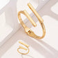 Adjustable 18K Gold-Plated Modern Bar Bracelet and Ring Jewelry Set - DAVERRI FASHIONS