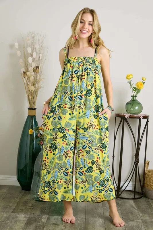 ADORA Elastic Detail Tropical Jumpsuit Jumpsuits