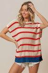BiBi Fourth Of July Stripe Drop Shoulder Sweater - DAVERRI FASHIONS