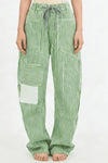 Daverri Striped Wide-Leg Pants in green and white vertical stripes