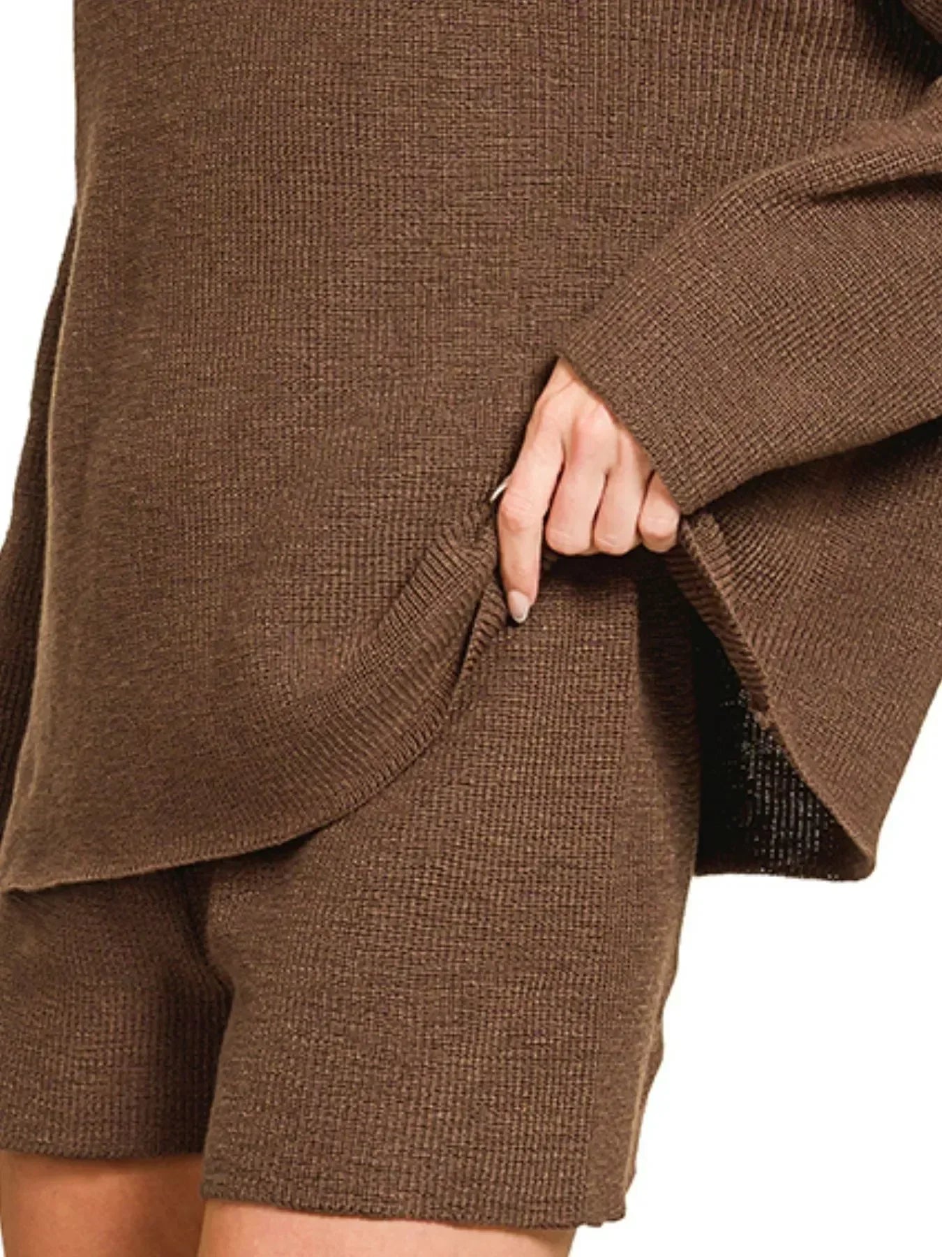 Zenana Round Neck Knit Top and Shorts Sweater Set - DAVERRI FASHIONS