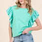 Lime 'N' Chili Solid Shoulder Ruffle Detail Round Neck Top - DAVERRI FASHIONS
