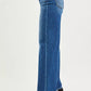 RISEN high-rise wide-leg blue denim jeans with frayed hems