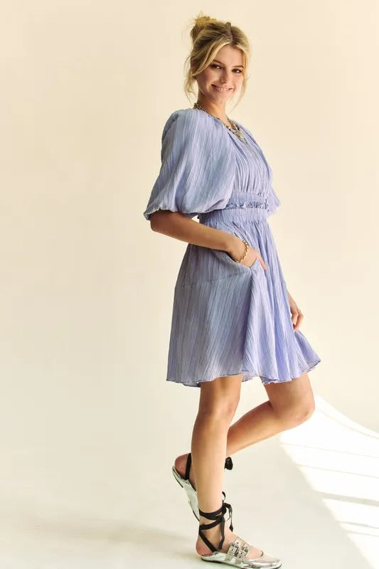 Davi & Dani Back Button Puff Sleeve Mini Dress | Mini Dresses Daverri Fashions