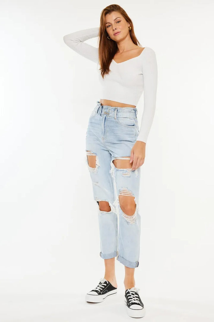 Kancan Open Pack Paperbag Mom Jeans Jeans