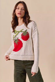 SO ME Vegetable Round Neck Long Sleeve Sweater | Sweaters Daverri Fashions