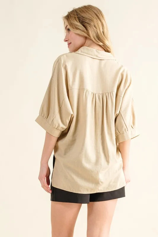 And The Why Oversized Linen Button Down Shirts Top | Tops Daverri Fashions
