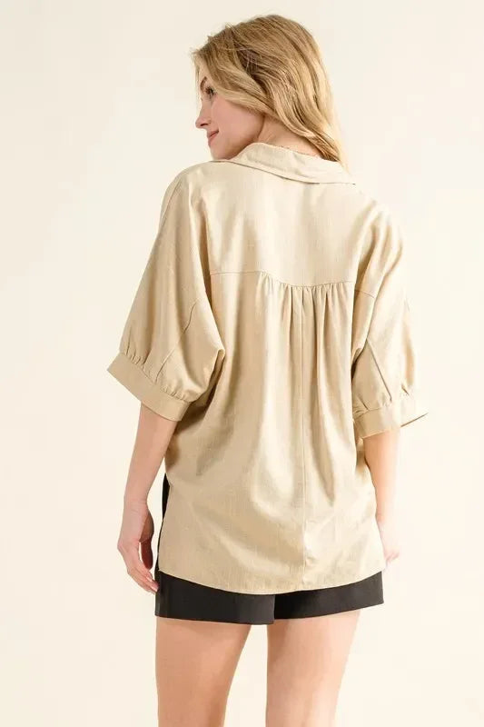 And The Why Oversized Linen Button Down Shirts Top - DAVERRI FASHIONS