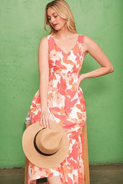 Lime 'N' Chili Sleeveless Floral Print V-Neck Midi Dress | Daverri Fashions