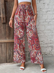 Deep Red Printed Wide Leg Pants | Pants Daverri Fashions