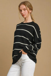 Umgee Wool Blend Striped Round Neck Sweater | Sweaters Daverri Fashions