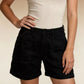 Daverri Pocketed Denim Shorts: black high-waisted 5-pocket rolled cuffs