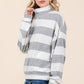 BOMBOM Striped Quarter Zip Drop Shoulder Sweatshirt - DAVERRI FASHIONS