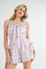 MABLE Plaid Sleeveless Button Down Romper | Daverri Fashions