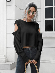 Cold-Shoulder Ribbed Trim Sweater | Sweaters Daverri Fashions