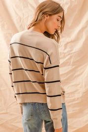 SO ME Stripe Crew Neck Basic Essential Sweater | Sweaters Daverri Fashions