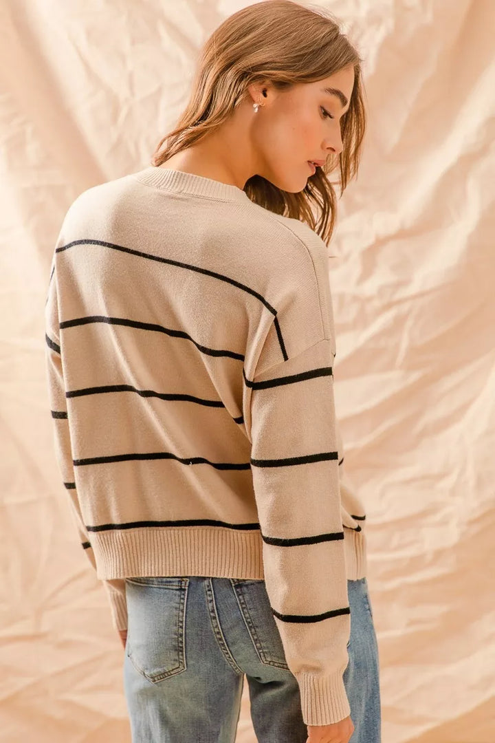 SO ME Stripe Crew Neck Basic Essential Sweater | Sweaters Daverri Fashions