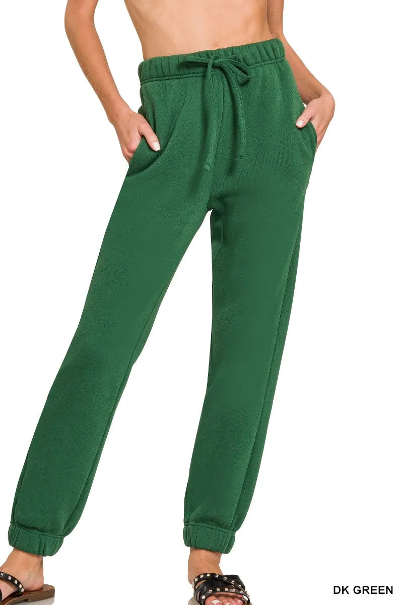DK GREEN S Zenana Fleece Jogger Sweatpants With Pockets Dk Green | Sweatpants Daverri Fashions