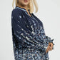 Umgee Full Size Floral Vine Print Blouse with Balloon Sleeves Plus Size