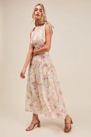 SO ME Floral Printed Woven Shoulder Bow Tie Top and Skirt Set | Outfit Sets Daverri Fashions